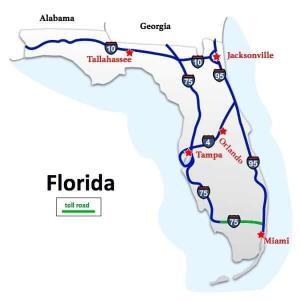 An image of Florida Interstate Maps for trucking Companies in Jacksonville, Tampa, Orlando, Tallahassee, Saint Petersburgh, Miami, FL