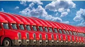 The Red freight trucks parked